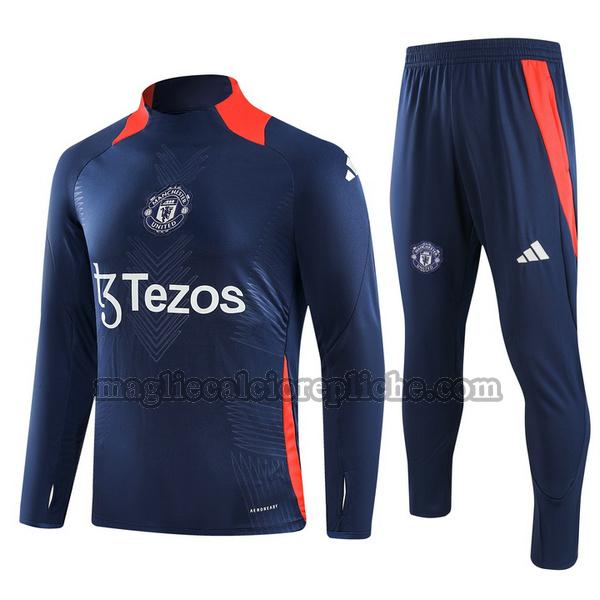 half zipper tute calcio bambino manchester united 2024 2025 completo blu