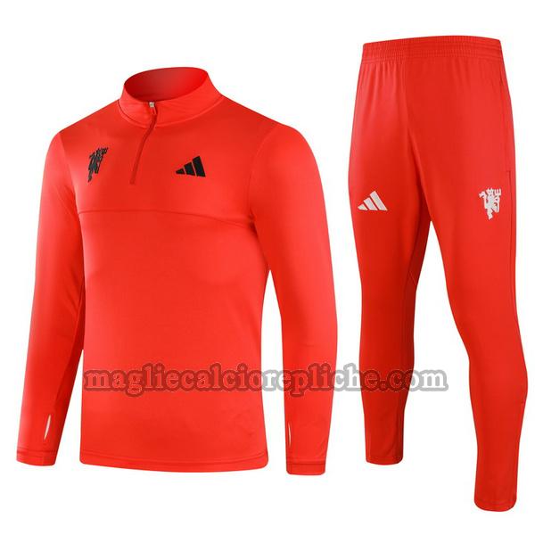 half zipper tute calcio bambino manchester united 2024 2025 completo rosso