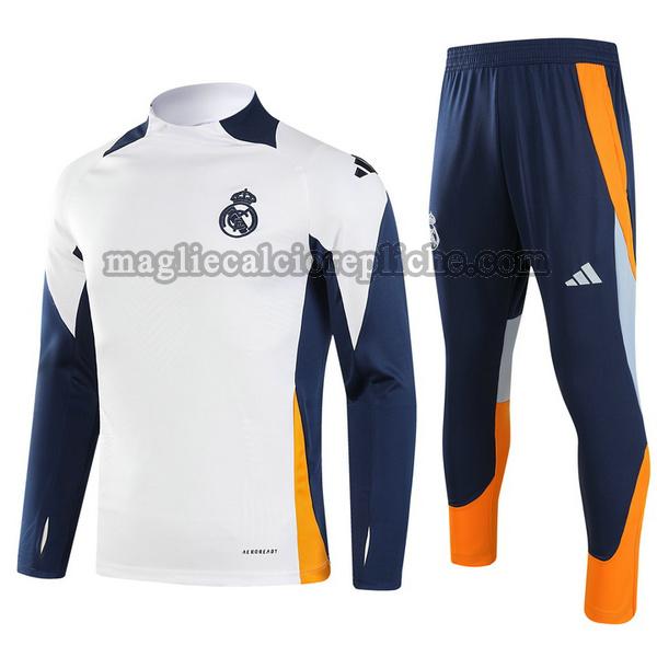 half zipper tute calcio bambino real madrid 2024 2025 completo bianco blu