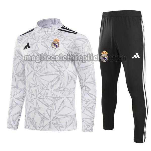 half zipper tute calcio bambino real madrid 2024 2025 completo grigio