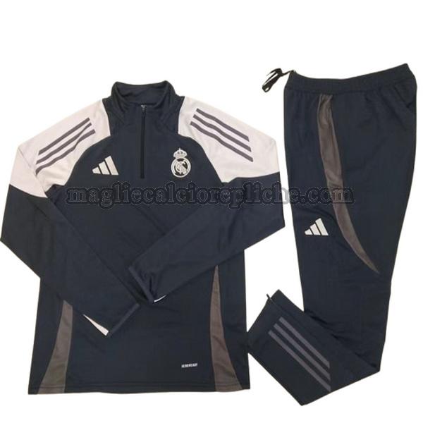 half zipper tute calcio bambino real madrid 2024 2025 completo nero bianco