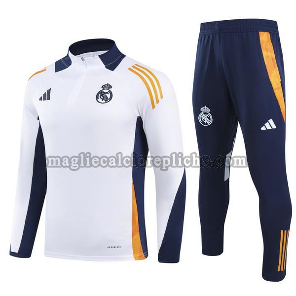 half zipper tute calcio bambino real madrid 2024 25 completo blu bianco