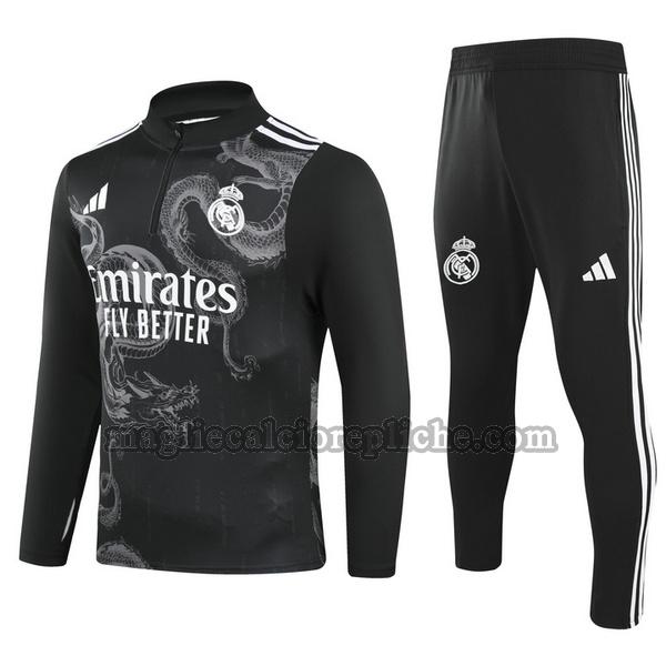 half zipper tute calcio bambino real madrid 2024 25 completo nero