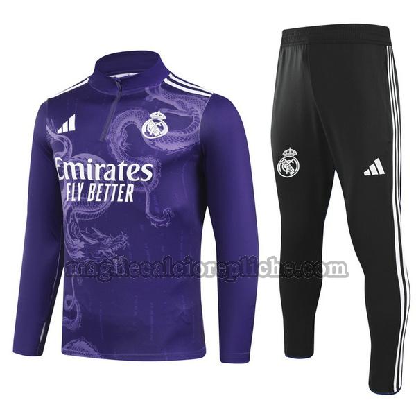 half zipper tute calcio bambino real madrid 2024 25 completo purple