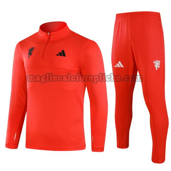 half zipper tute calcio manchester united 2024 2025 completo rosso