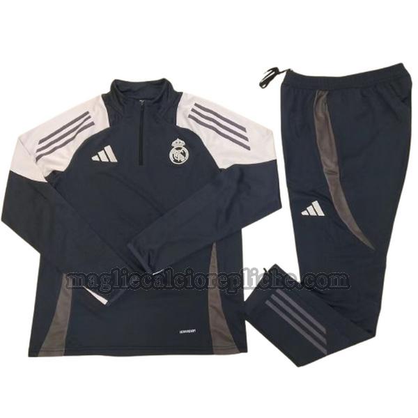 half zipper tute calcio real madrid 2024 2025 completo nero bianco