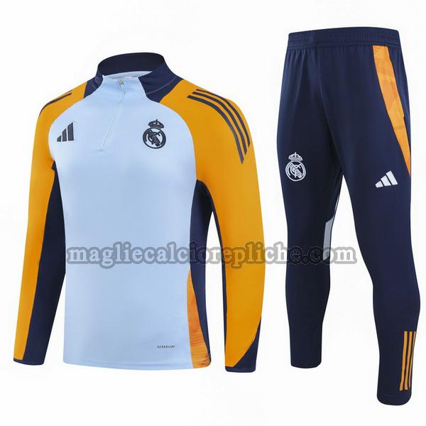 half zipper tute calcio real madrid 2024 25 completo blu giallo