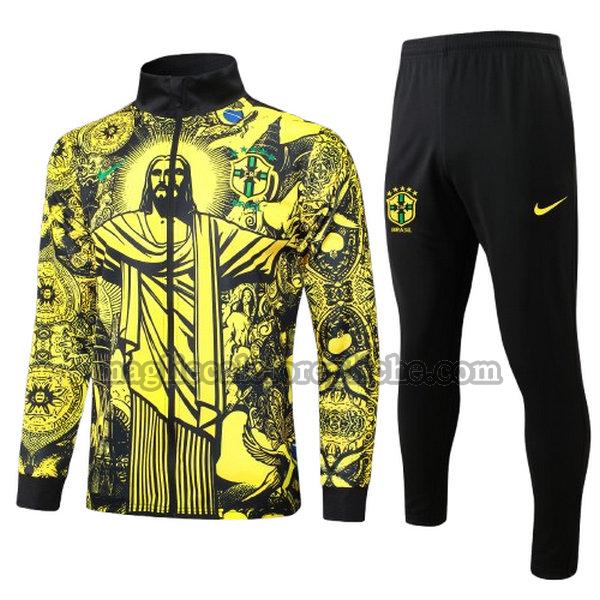 long zipper tuta sportivas calcio bambino brasile 2024 2025 completo giallo