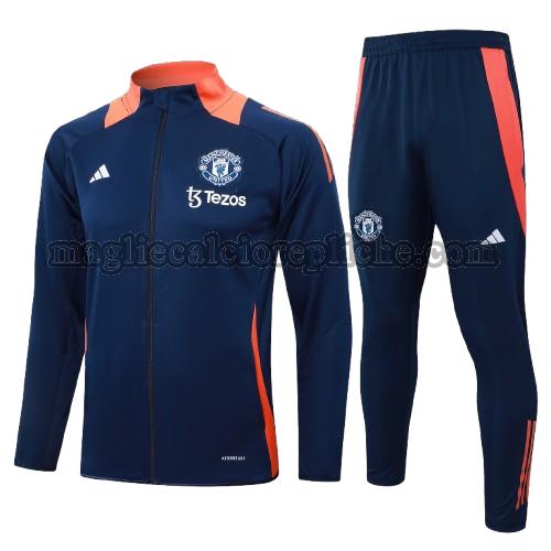 long zipper tuta sportivas calcio bambino manchester united 2024 2025 completo blu