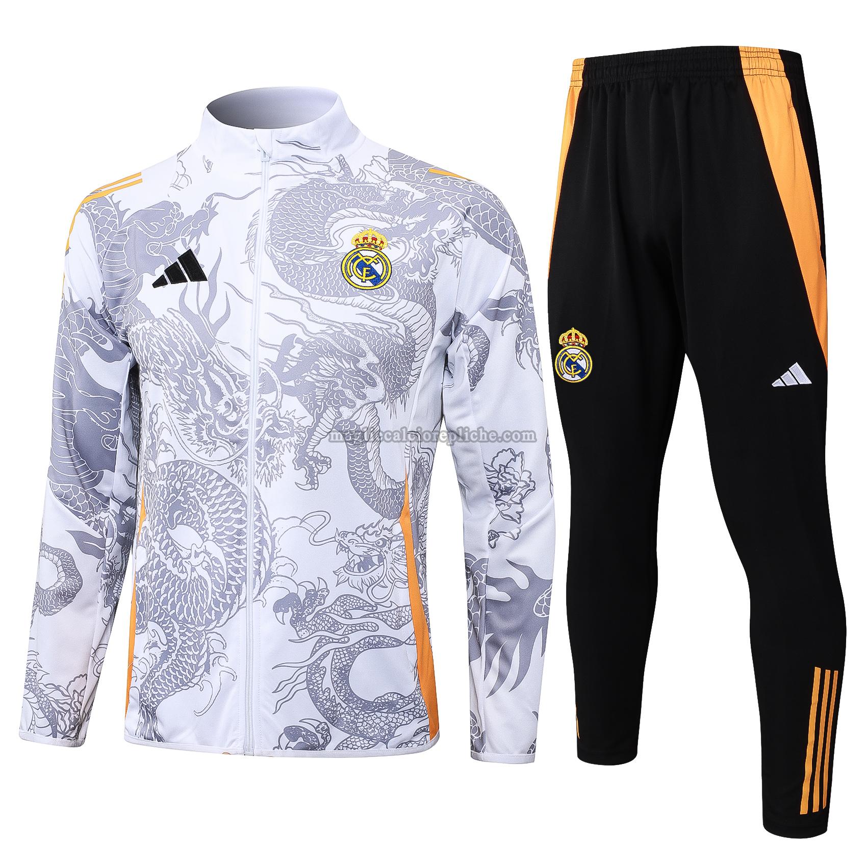 long zipper tuta sportivas calcio real madrid 2024 2025 completo grigio