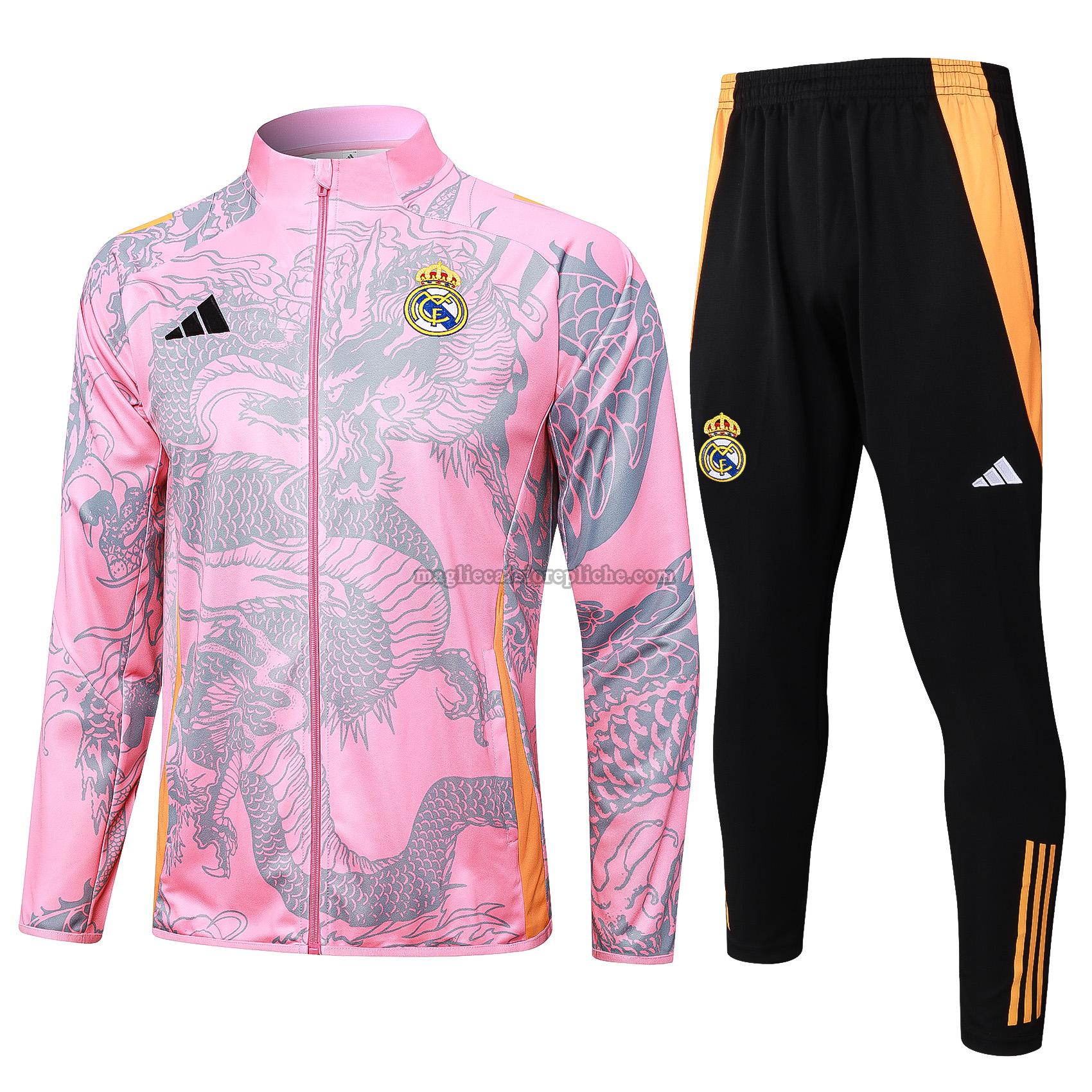 long zipper tuta sportivas calcio real madrid 2024 2025 completo rosa