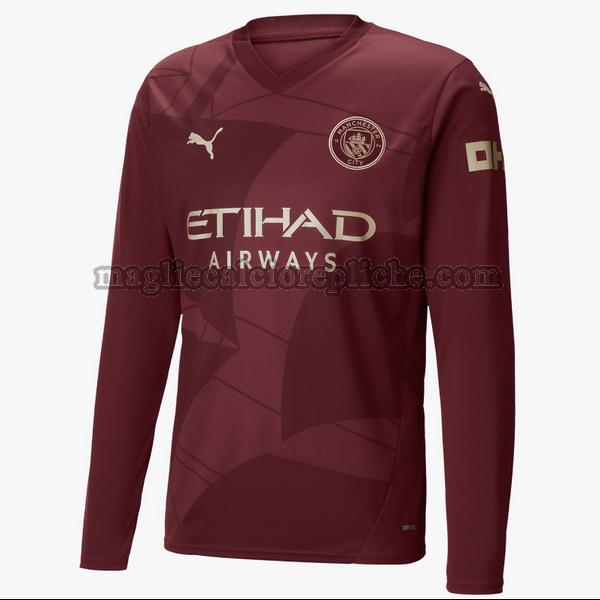 terza maglie calcio manchester city 2024 2025 manica lunga rosso